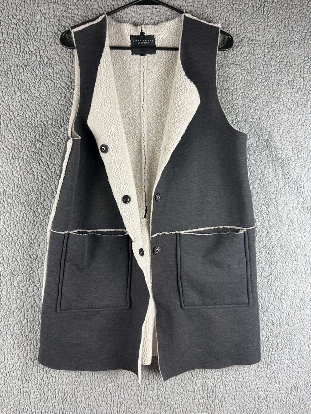 Sanctuary Faux Sherpa Lined Relaxed Fit Vest Women Large Gray Faux Shearling